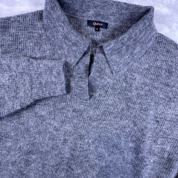 Quince Sweaters - Quince Womens XL Grey Wool Baby Alpaca Blend Polo V-Neck Sweater ZJSA001 FA/24